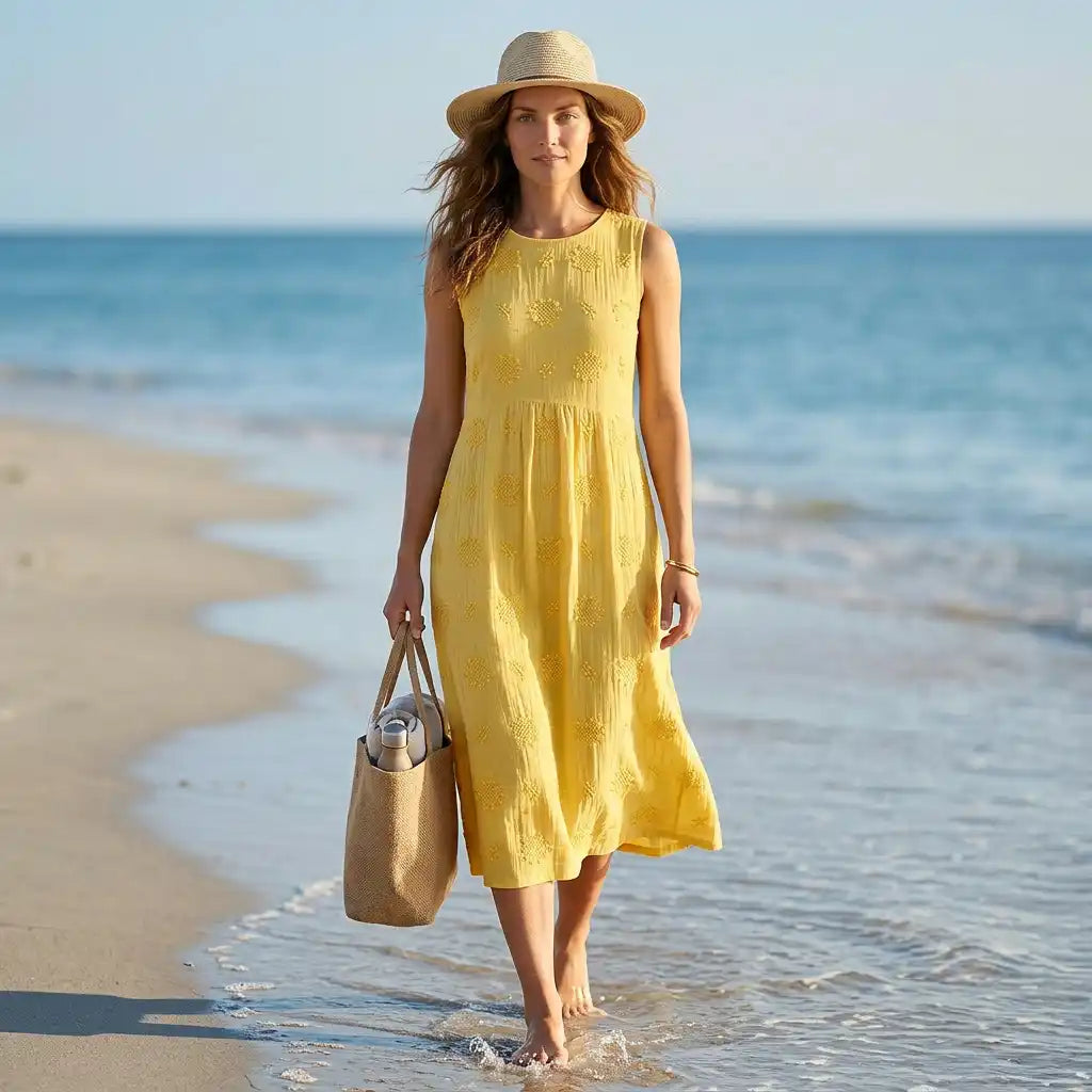 Mouwloze geborduurde maxi-jurk met oversized boho-snit