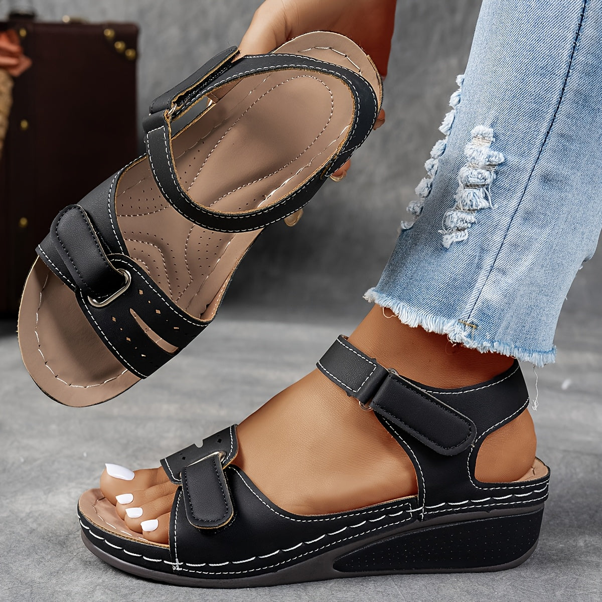 Women's Adjustable Wedge Sandals with Open Toe