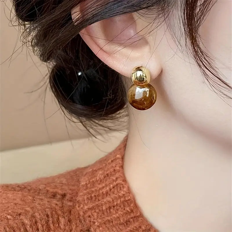 Amber-Look Drop Earrings in Gold Tone