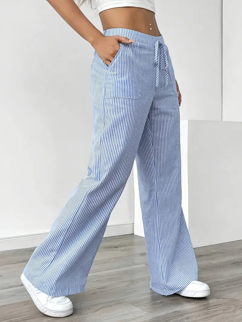Striped Wide-Leg Trousers with Drawstring Waist