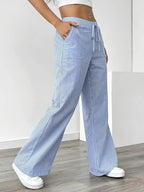 Striped Wide-Leg Trousers with Drawstring Waist