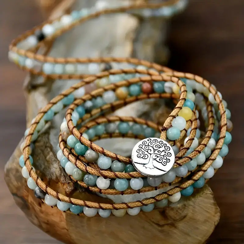 Tree of Life Amazonite Multi-Layer Wrap Bracelet