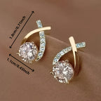 Gold-Tone Cross Zirconia Stud Earrings