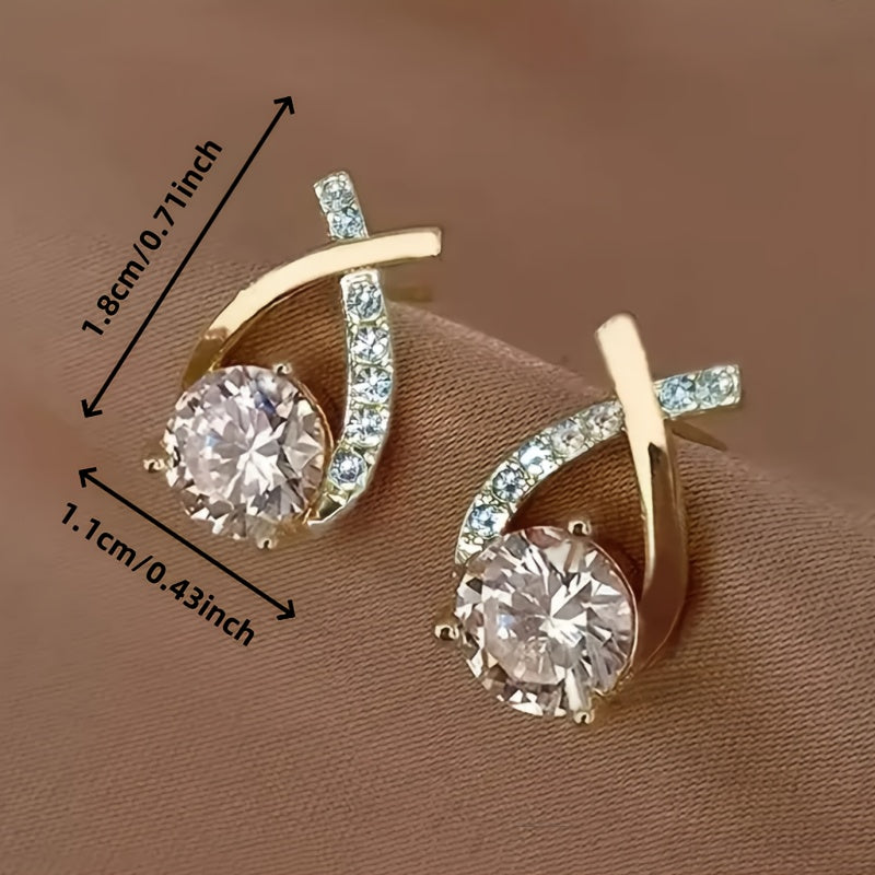 Gold-Tone Cross Zirconia Stud Earrings