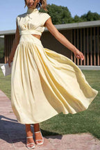 Midi Dress with Waist Cut Out and Practical Side Pockets