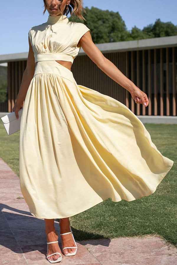 Midi Dress with Waist Cut Out and Practical Side Pockets