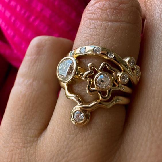 Vintage-Style Irregular Zirconia Gold-Tone Ring Set