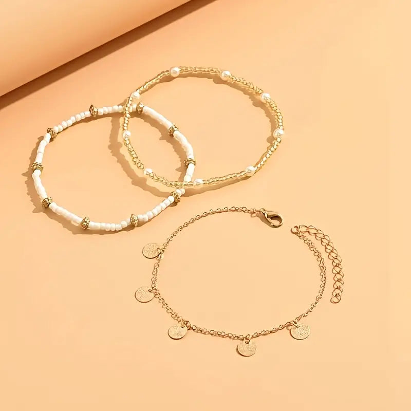 Three-Piece Layered Gold-Tone Anklet Set