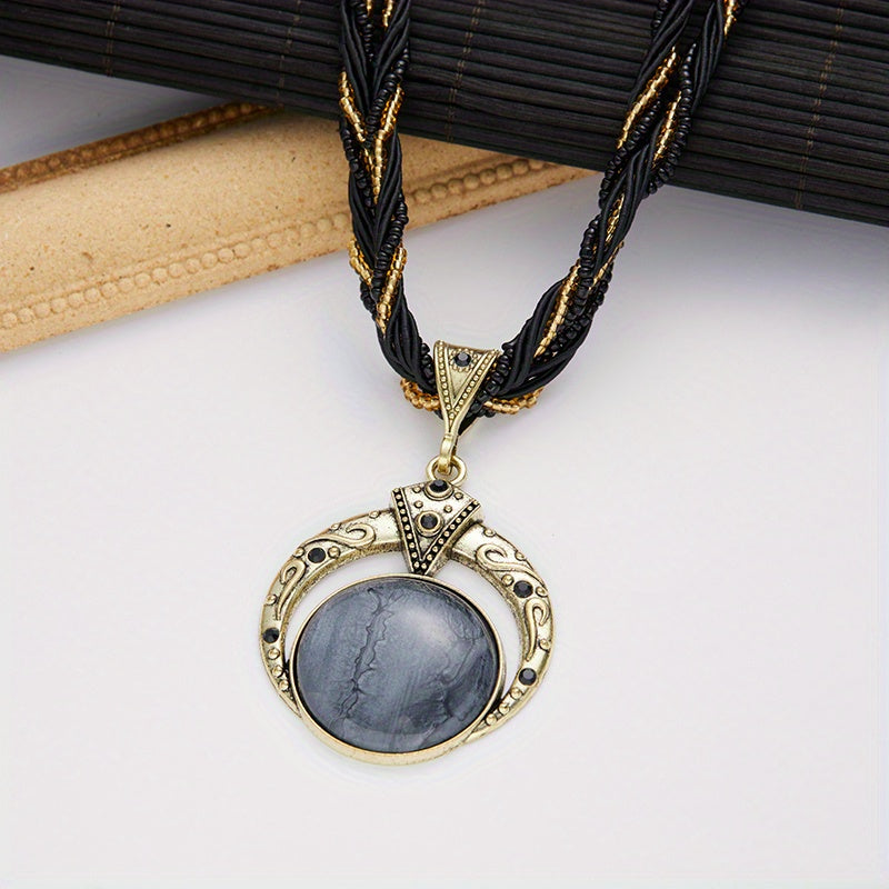 Marble-Look Stone Pendant Bohemian Necklace