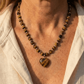 Tiger's Eye Beaded Heart Pendant Necklace