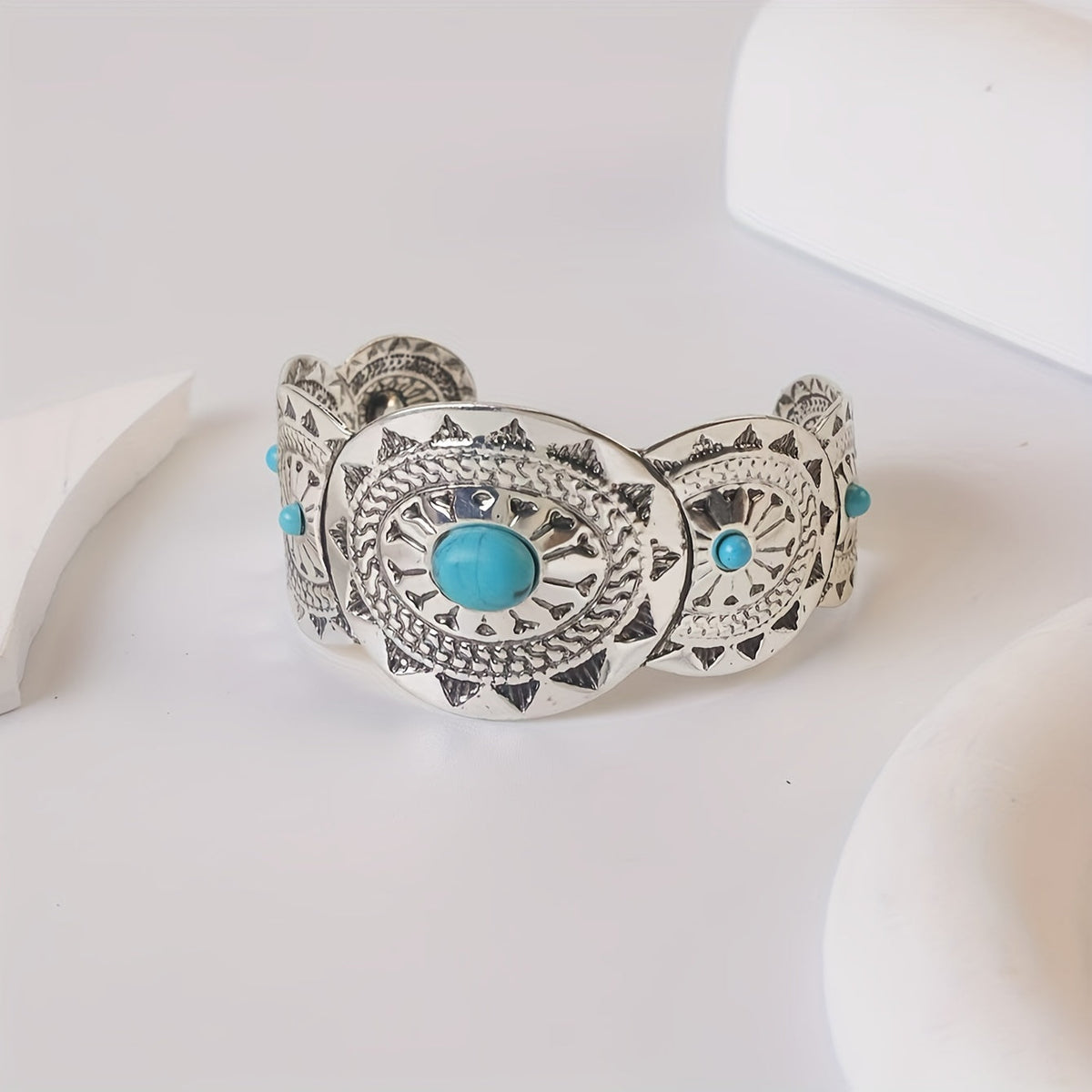Vintage-Style Stamped Turquoise Cuff Bracelet