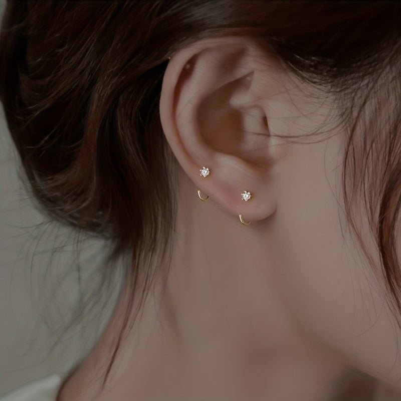 C-Shaped Inlaid Zirconia Minimalist Earrings