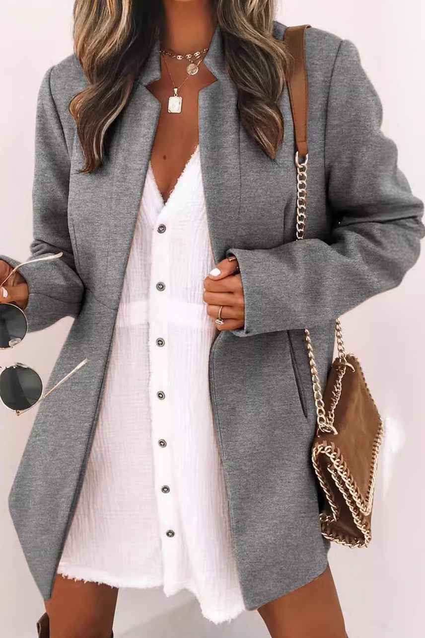 Longline Cotton Coat with a Stand Collar and Slim Cut