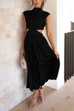 Midi Dress with Waist Cut Out and Practical Side Pockets