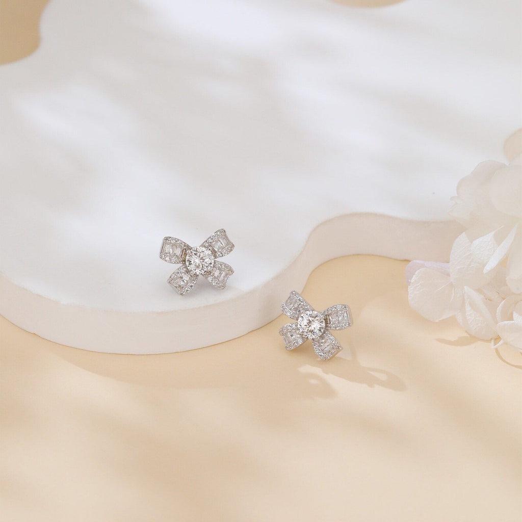 925 Sterling Silver Floral Moissanite Earrings with Round Centre Stone
