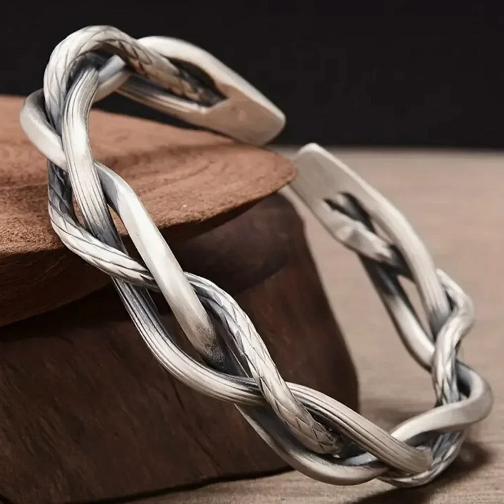 Vintage-Style Braided Silver-Tone Cuff