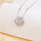 925 Sterling Silver Double Halo Moissanite Necklace, White Gold Plated