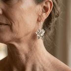 Silver-Tone Floral Hoop Drop Earrings