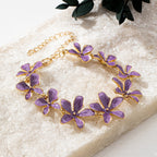 Vintage-Style Purple Enamel Flower Gold-Plated Bracelet