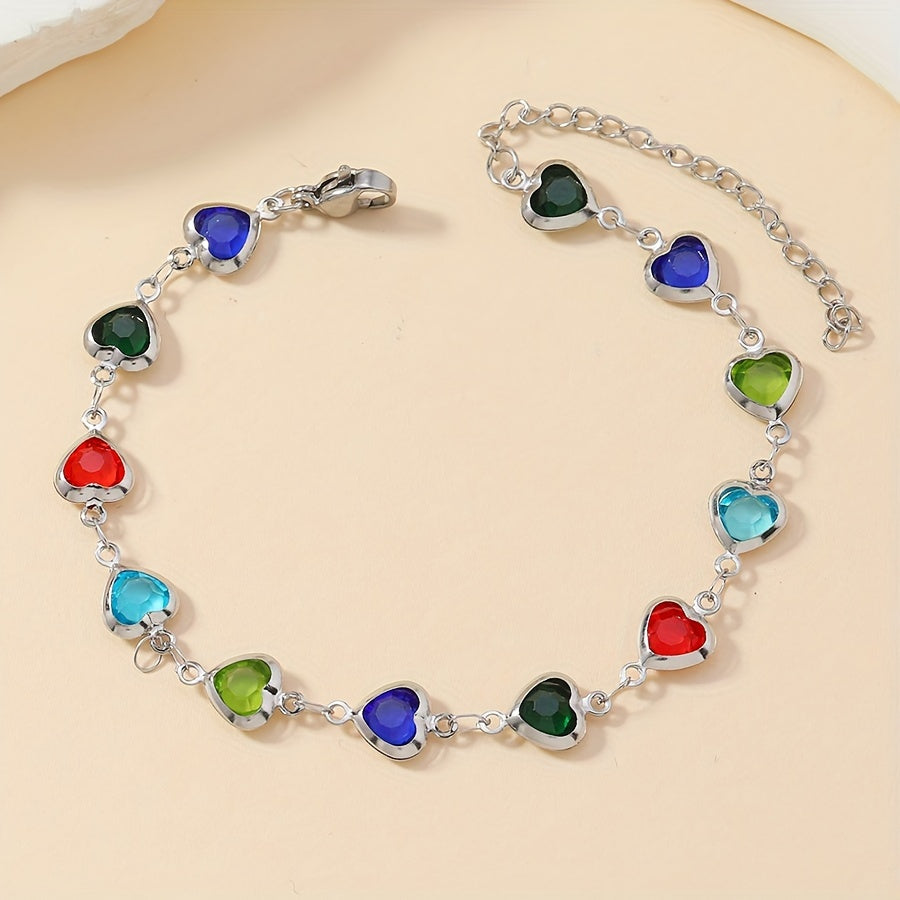 Stainless Steel Heart Link Bracelet with Enamel Colours