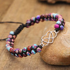 Pulseira de Contas de Pedra com Pendente de Coração Infinito