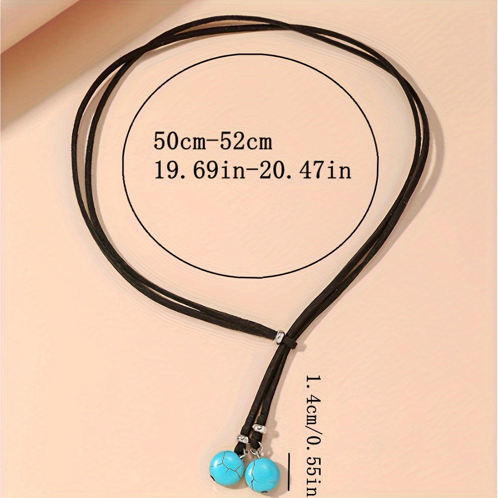 Bohemian Y-vormige ketting met dubbele turquoise kralen