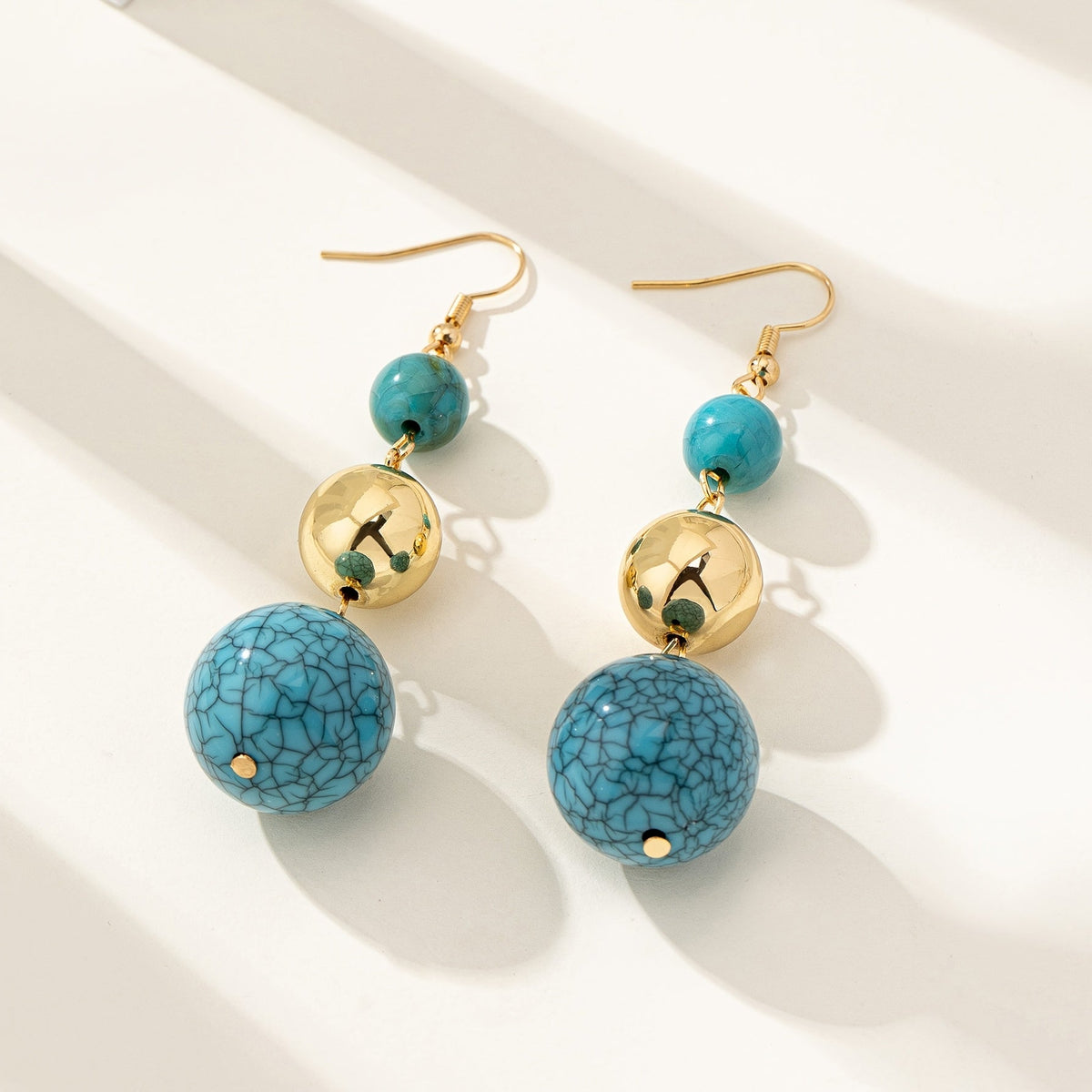 Vintage-Style Boho Turquoise Bead Earrings with Gold-Tone Accents