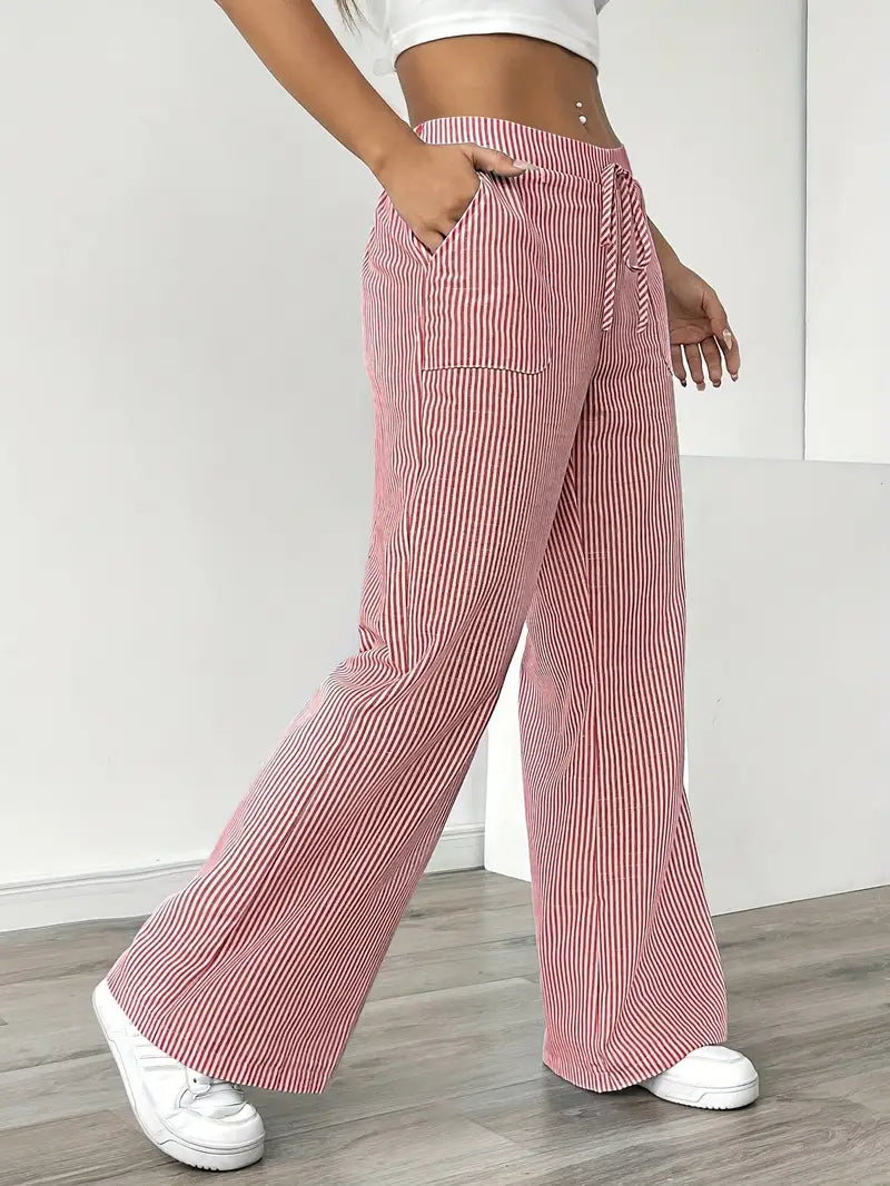 Striped Wide-Leg Trousers with Drawstring Waist