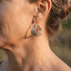 Vintage Two-Tone Hand-Carved Bohemian Hoop Earrings