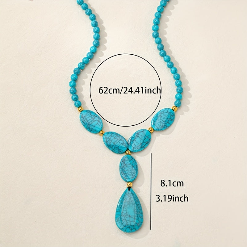 Bohemian Geometric Turquoise Beaded Necklace