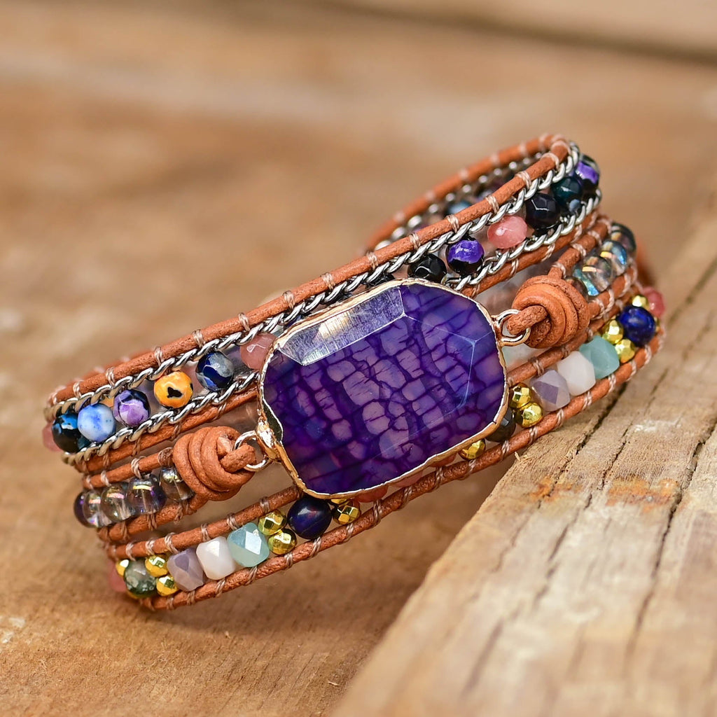 Amethyst Multi-Strand Wrap Bracelet with Oval Stone