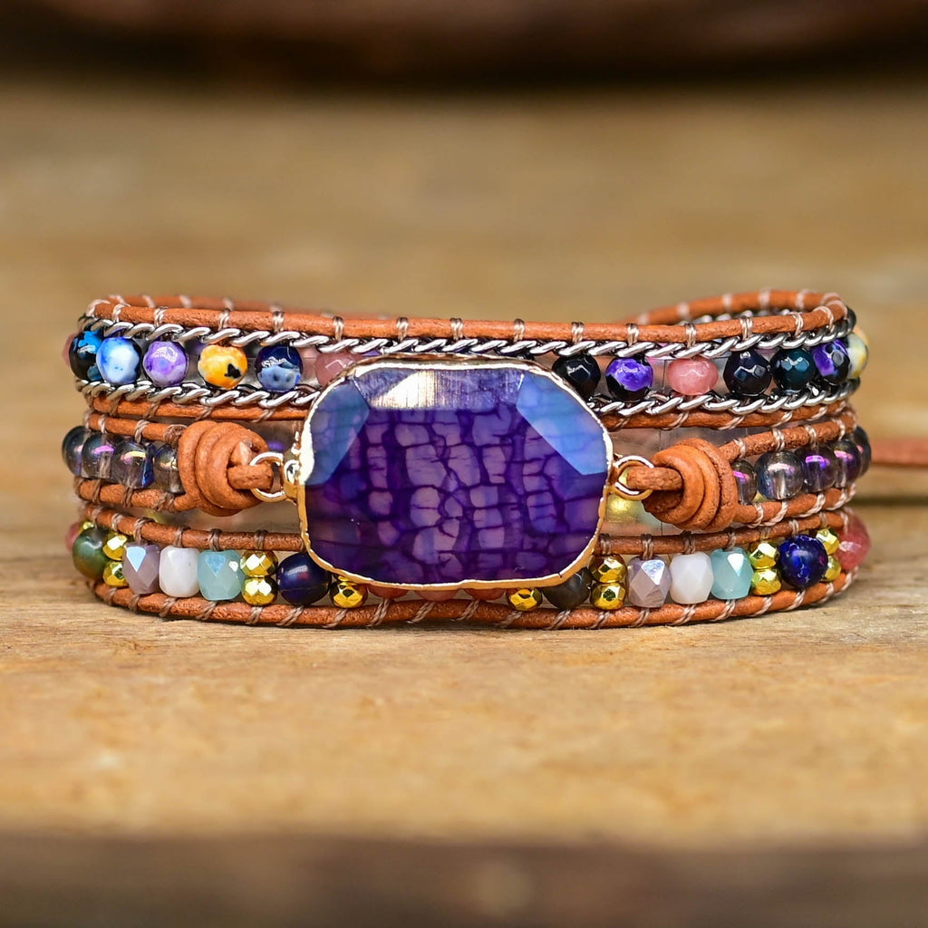 Amethyst Multi-Strand Wrap Bracelet with Oval Stone