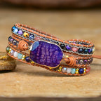 Amethyst Multi-Strand Wrap Bracelet with Oval Stone
