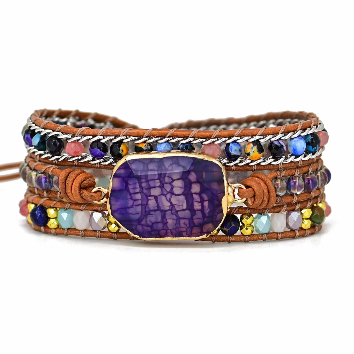 Amethyst Multi-Strand Wrap Bracelet with Oval Stone