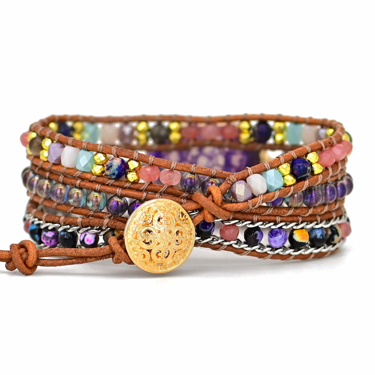 Amethyst Multi-Strand Wrap Bracelet with Oval Stone