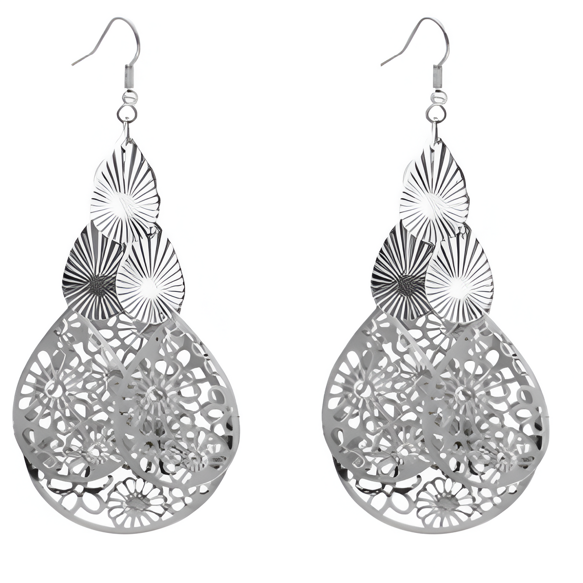 Silver-Tone Filigree Chandelier Earrings