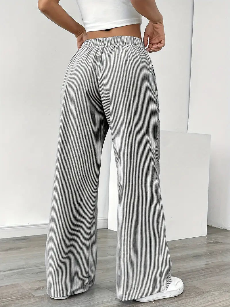 Striped Wide-Leg Trousers with Drawstring Waist