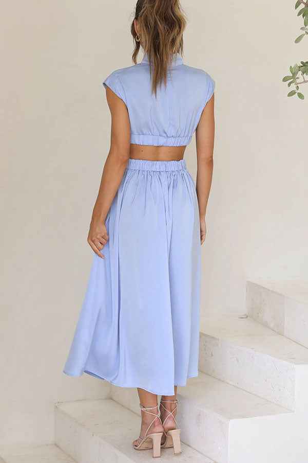 Midi Dress with Waist Cut Out and Practical Side Pockets
