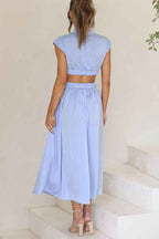 Midi Dress with Waist Cut Out and Practical Side Pockets