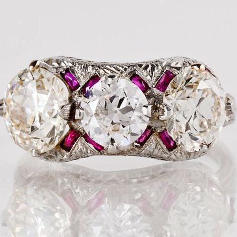 Vintage-Style Pink and White Zirconia Silver-Tone Ring