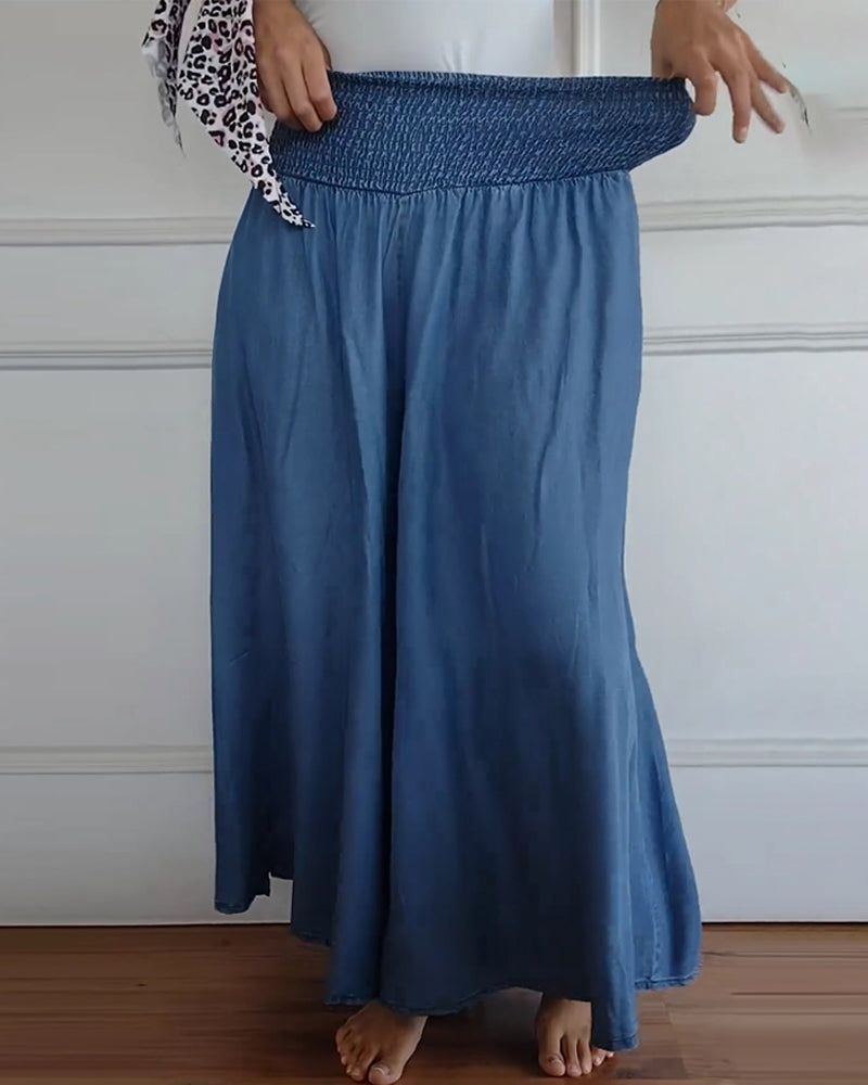 Wide-Leg Trousers with a Shirred Waist