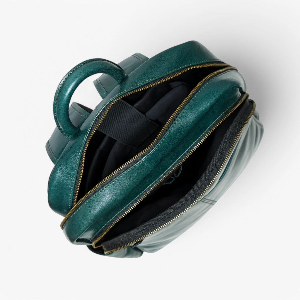 Rich Green Italian Leather Luxury City Backpack