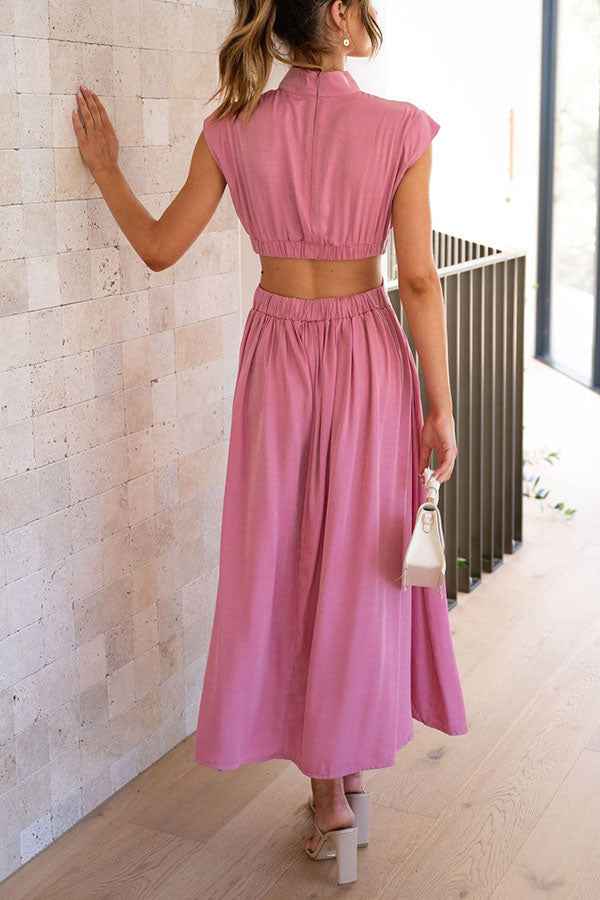 Midi Dress with Waist Cut Out and Practical Side Pockets