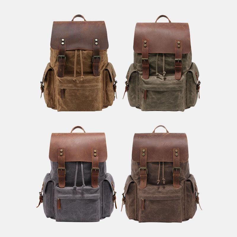 Retro Canvas and Genuine Leather Laptop Backpack