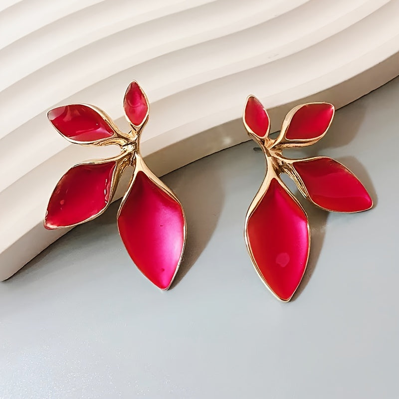 Vintage-Style Leaf Statement Earrings with Gold-Tone Finish