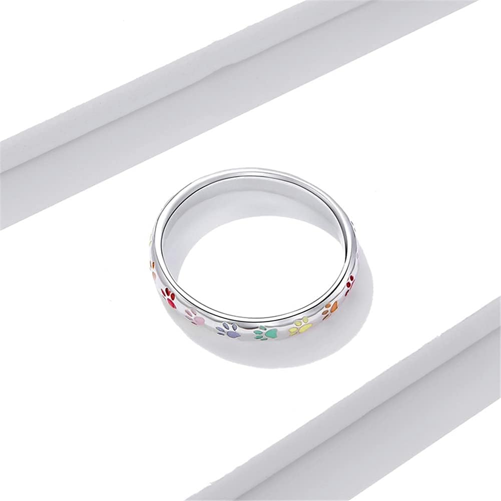 Enamel Paw Print Band Ring with Engraved Message