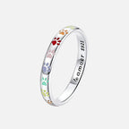 Enamel Paw Print Band Ring with Engraved Message