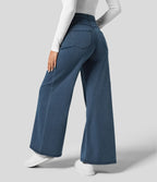 Pull-On Wide-Leg Jeans in Denim-Look Fabric