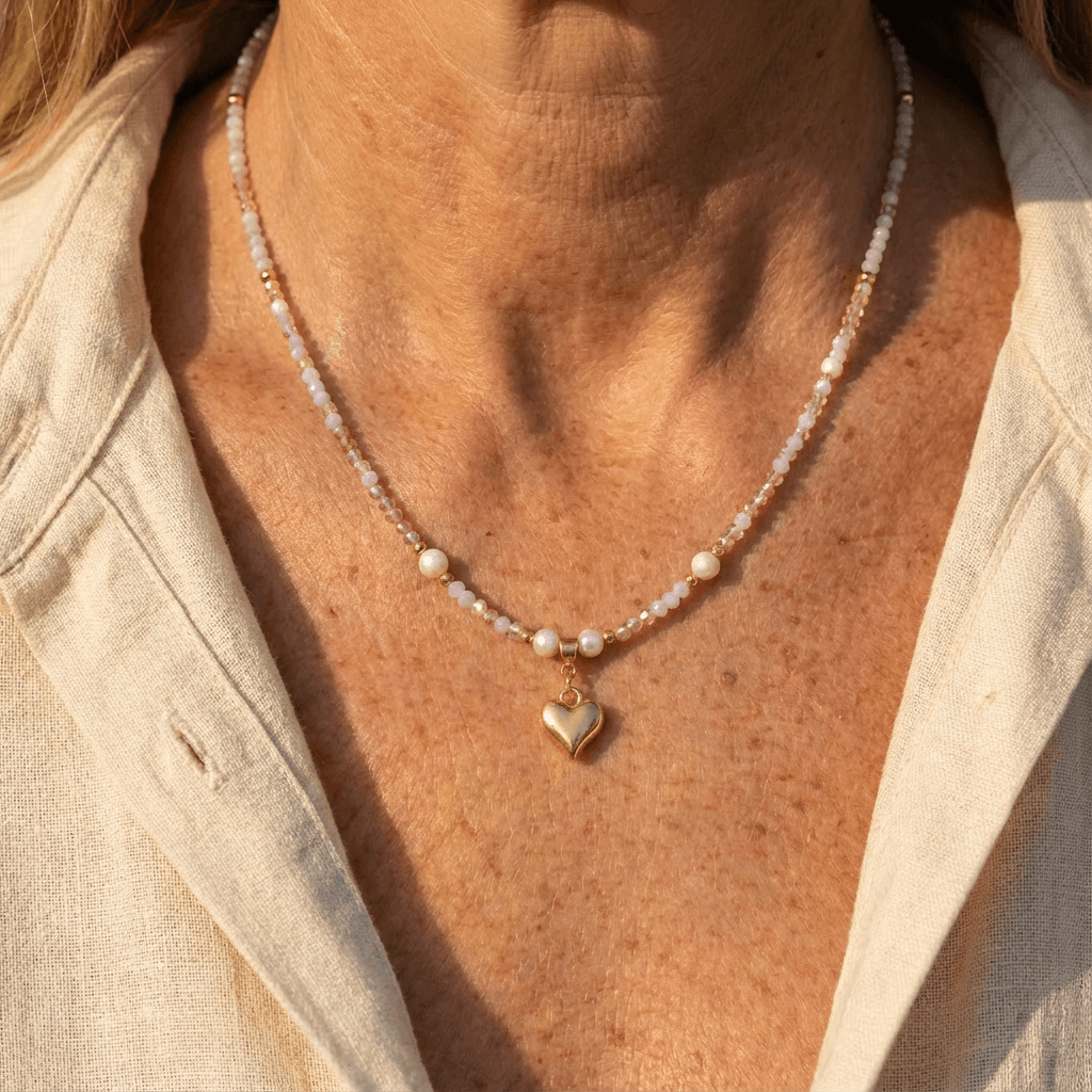 Rhinestone Crystal Bead Heart Necklace