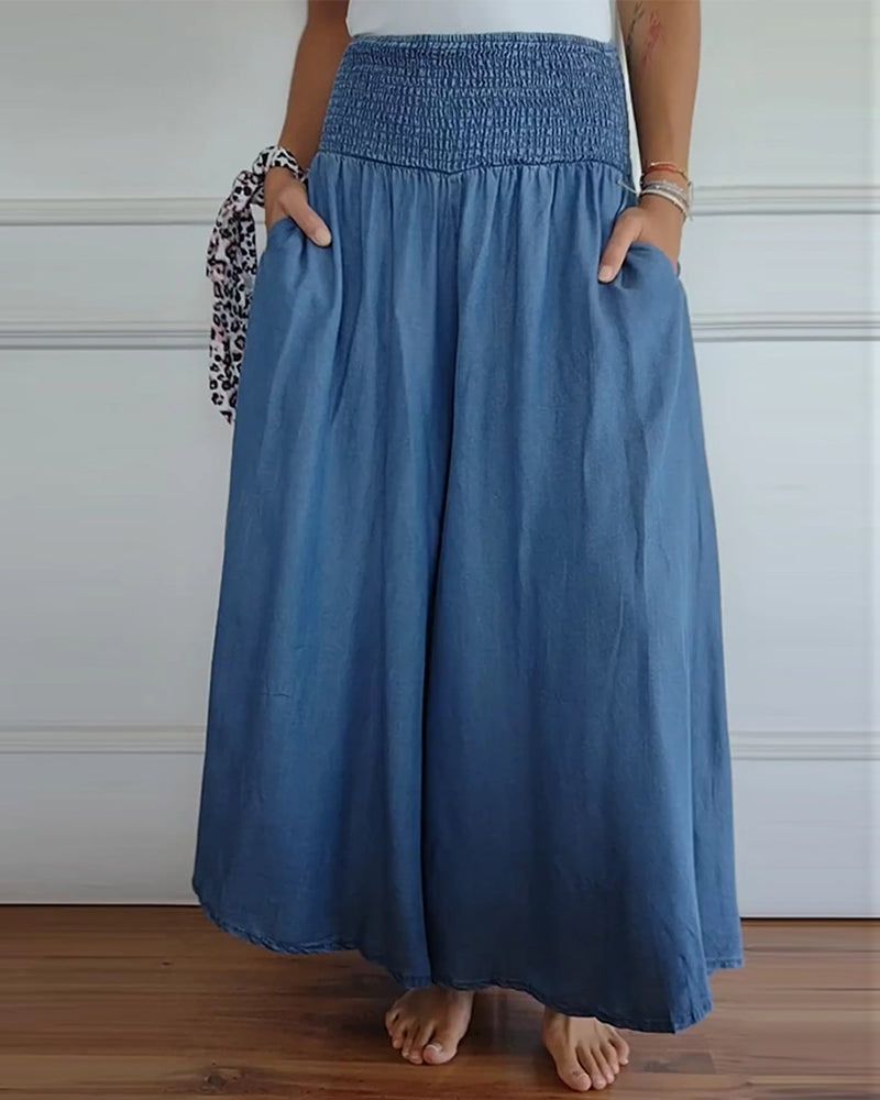 Wide-Leg Trousers with a Shirred Waist